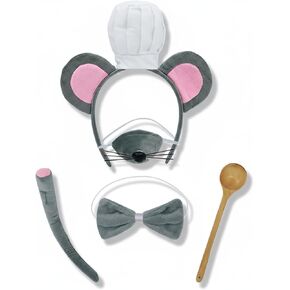 CENSJA 5 Pcs Halloween Mouse Chef Costume Set for Adults,Mouse Ears Headband with Tail, Bow Tie, Nose & Spoon for Cooking Party, Halloween Cosplay Dress Up Accessories in Saudi Arabia
