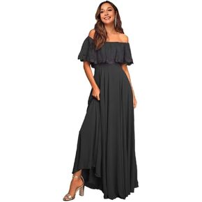 فساتين وصيفة الشرف شيفون مكشوفة الكتف للنساء 2026 دانتيل كشكشة ألف خط طويل ماكسي رسمي للحفلات المسائية in Kuwait