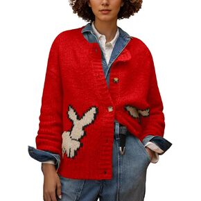 OLAPTA Women Bunny Buddies Cardigans Long Sleeve Button Down Loose Fit Sweater Tops Cute Graphic Casual Knit Fall Clothes in Kuwait