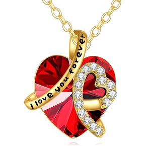 KECHO 14K Real Gold I Love You Forever Necklace Solid Yellow Gold Heart Birthstone Crystal Pendant Jewelry Birthday Mother's Day Anniversary Christmas Gifts for Women in Saudi Arabia