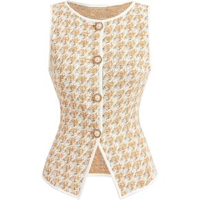 Floerns Women's Houndstooth Sleeveless Tank Top Contrast Binding Button Knit Vest in Saudi Arabia