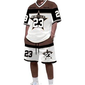 Floerns Men's 2 Piece Outfit Y2k Number Jersey V Neck Drop Shoulder Shirts & Streetwear Shorts Set in Saudi Arabia