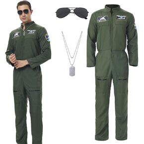 DEZEXHOM Fighter Pilot Costume Men Air Force Jumpsuit Flight Suit Uniform Halloween Fancy Dress Up for Cosplay Party in Kuwait