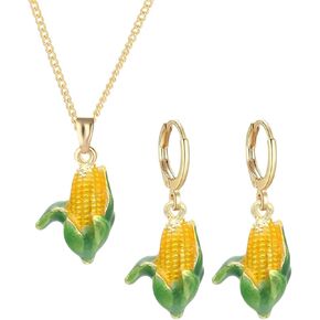 Dreuyet Corn Earrings Necklace Set for Women Thanksgiving 3D Yellow Corn Huggie Hoop Earrings and Necklace Cute Thanksgiving Halloween Holiday Jewelry ﻿ in Saudi Arabia