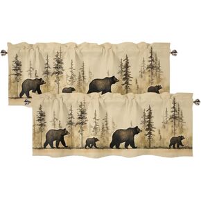 AUIEOKEINE Rustic Bear Valance Curtains Fall Forest River Country Lodge Landscape Blackout Rod Pocket Window Curtain Valances for Kitchen 54x18inch, 1 Piece in Saudi Arabia