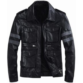 LPJAM Fashion Men's Resident RE6 Evil Leon S Kennedy Leather Jacket | Motorcycle Leather Jacket with Stripes Sleeves in Saudi Arabia