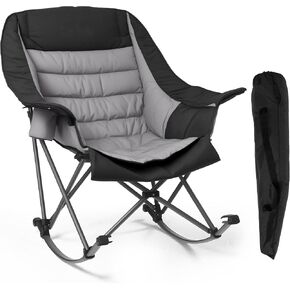 Oversized Rocking Camping Chair for Adults - 400lbs Capacity Padded Camp Chair with Cup Holder, Portable Foldable Outdoor Rocker Chair for Camping, Backyard, Patio (Blue & Gray) in Kuwait