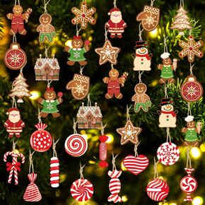 36PCS Christmas Ornaments Set, Santa Claus Gingerbread Snowman Candy Cane Hanging Decorations for Xmas Tree, Holiday Party & Home Décor in Saudi Arabia