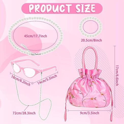 Orgoue Old Lady Costume Accessories, Granny Costume Glasses with Chain Handbag Necklace for Girl Women 100th Day of School in Saudi Arabia