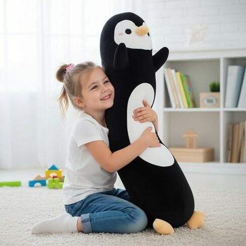Somao Penguin Plush Pillow - 23.6 Inch Long Stuffed Animal, Ultra Soft Cuddle Pillow for Kids & Adults, Huggable Penguin Toy Gift for Birthday, Christmas, Valentine's Day (Black) in Saudi Arabia