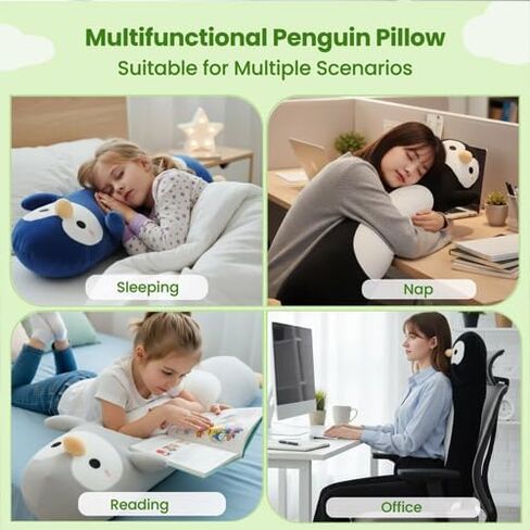 Somao Penguin Plush Pillow - 23.6 Inch Long Stuffed Animal, Ultra Soft Cuddle Pillow for Kids & Adults, Huggable Penguin Toy Gift for Birthday, Christmas, Valentine's Day (Black) in Saudi Arabia