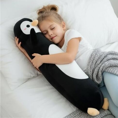 Somao Penguin Plush Pillow - 23.6 Inch Long Stuffed Animal, Ultra Soft Cuddle Pillow for Kids & Adults, Huggable Penguin Toy Gift for Birthday, Christmas, Valentine's Day (Black) in Saudi Arabia