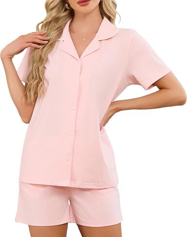 HEARTNICE Short Sleeve Pajamas Set for Women, Button Down Lounge Pjs Shorts with Pockets Sleepwear Summer 2 Piece Soft in Saudi Arabia