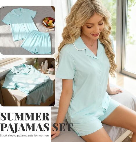 HEARTNICE Short Sleeve Pajamas Set for Women, Button Down Lounge Pjs Shorts with Pockets Sleepwear Summer 2 Piece Soft in Saudi Arabia