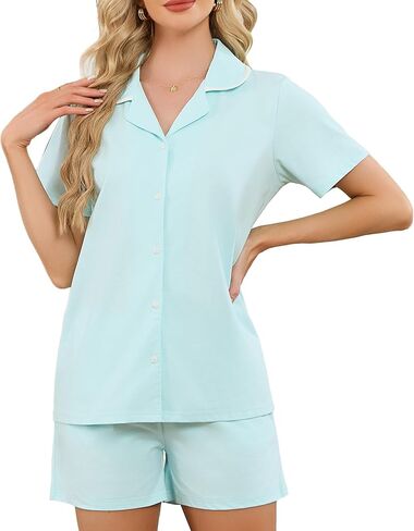 HEARTNICE Short Sleeve Pajamas Set for Women, Button Down Lounge Pjs Shorts with Pockets Sleepwear Summer 2 Piece Soft in Saudi Arabia