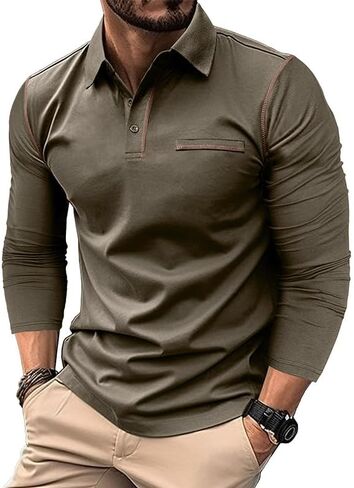 Mens Long Sleeve Polo Shirt Slim Modern Casual Soft Golf Daily Fashion Wear in Saudi Arabia
