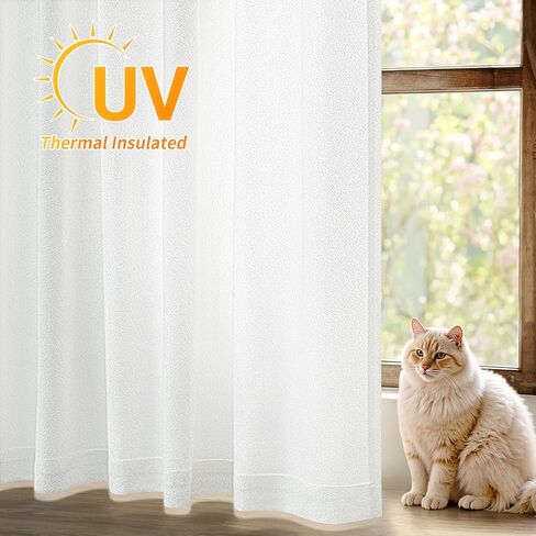 MIULEE White Thermal Insulated Curtains 84 Inches Long 2 Panels Set for Summer Heat Blocking Non See Through Privacy Thick Semi Sheer Light Filtering Back Tab Window Drapes for Bedroom Living Room in Saudi Arabia