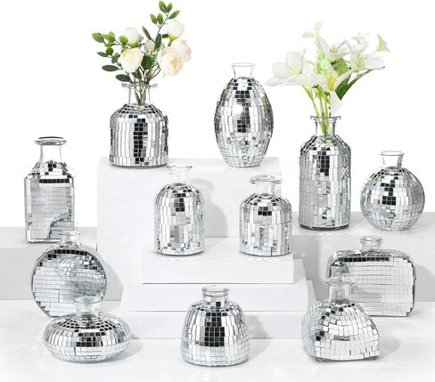 RimCereal 12 Pcs Mini Disco Ball Vase Bulk Glass Disco Ball Flower Vase Disco Ball Decorations for Party Wedding Birthday Home Bedroom Kitchen Office in Saudi Arabia