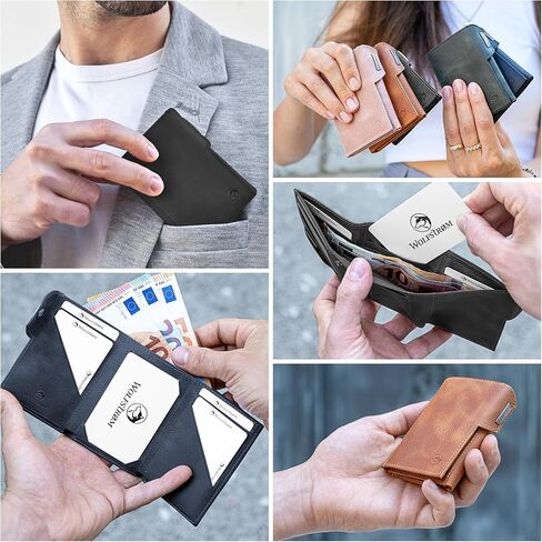 محفظة Wolfstrøm للجنسين من الجلد Svente بجيب أمامي صغير RFID مع جيب للعملات المعدنية - أسود عتيق in Kuwait
