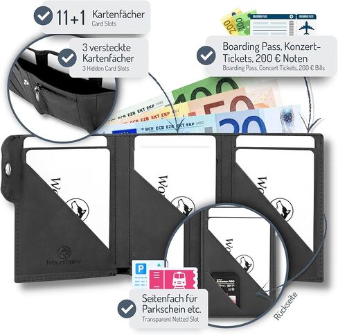 محفظة Wolfstrøm للجنسين من الجلد Svente بجيب أمامي صغير RFID مع جيب للعملات المعدنية - أسود عتيق in Kuwait