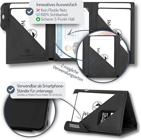 محفظة Wolfstrøm للجنسين من الجلد Svente بجيب أمامي صغير RFID مع جيب للعملات المعدنية - أسود عتيق in Kuwait
