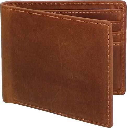 LnxLtw Men's Slim RFID Blocking Wallet - Classic Brown Full Grain Leather Bifold (6 Cards Slots, 2 Cash Compartments) Compact Front Pocket Design with Gift Box (4.3"x3.4"x0.4") in Saudi Arabia