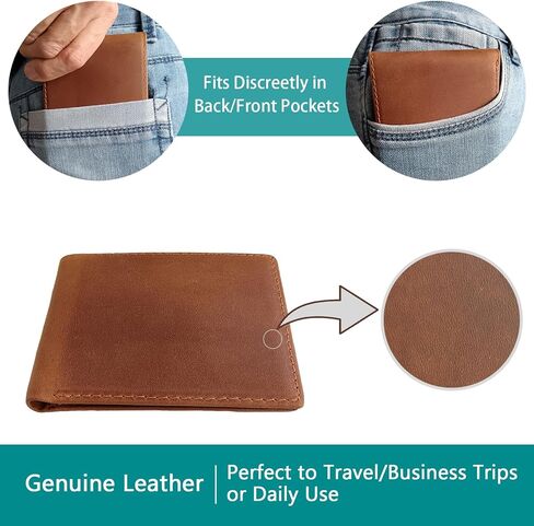 LnxLtw Men's Slim RFID Blocking Wallet - Classic Brown Full Grain Leather Bifold (6 Cards Slots, 2 Cash Compartments) Compact Front Pocket Design with Gift Box (4.3"x3.4"x0.4") in Saudi Arabia