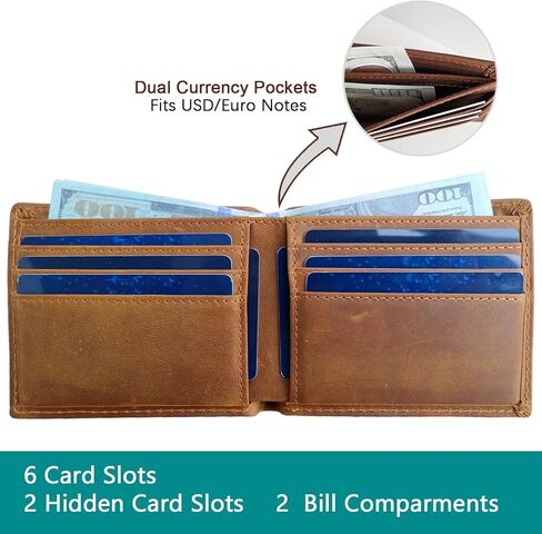 LnxLtw Men's Slim RFID Blocking Wallet - Classic Brown Full Grain Leather Bifold (6 Cards Slots, 2 Cash Compartments) Compact Front Pocket Design with Gift Box (4.3"x3.4"x0.4") in Saudi Arabia