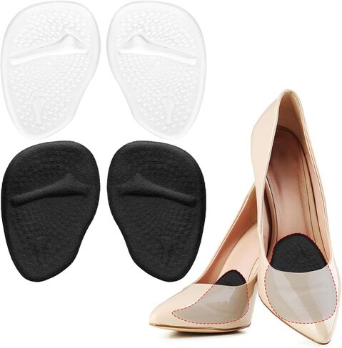 2 Pair Gel Cushion Insoles Adhesive Cushioning Insoles Sandals Flats Dress Shoes, 3/4 Gel Cushion Insoles for Women Non-Skidding Shoe Insoles for High Heels Sandals Flats Boots (Clear, Black) in Kuwait
