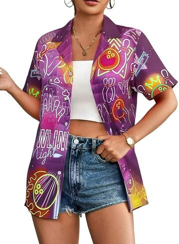 Bowling Shirts for Women Hawaiian Bowling Shirt Bowling Lover Gifts Button Down Tops Casual Short Sleeve Jersey in Saudi Arabia