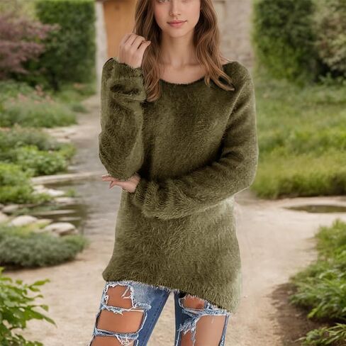 Women's Fall Winter Sweater Pullover Long Sleeve Solid Color Style Sweaters in Saudi Arabia