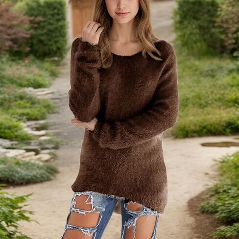 Women's Fall Winter Sweater Pullover Long Sleeve Solid Color Style Sweaters in Saudi Arabia