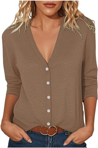 3/4 Sleeve Cardigan for Women Button Down Lightweight Cardigans Trendy Thin Soft V Neck Casual Summer Fall Duster in Saudi Arabia