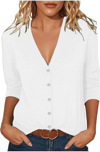 3/4 Sleeve Cardigan for Women Button Down Lightweight Cardigans Trendy Thin Soft V Neck Casual Summer Fall Duster in Saudi Arabia