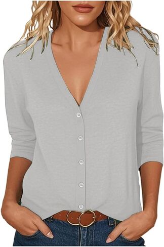 3/4 Sleeve Cardigan for Women Button Down Lightweight Cardigans Trendy Thin Soft V Neck Casual Summer Fall Duster in Saudi Arabia