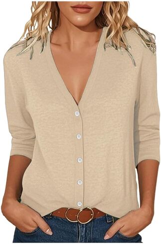 3/4 Sleeve Cardigan for Women Button Down Lightweight Cardigans Trendy Thin Soft V Neck Casual Summer Fall Duster in Saudi Arabia