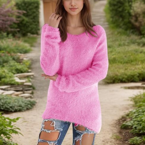 Women's Fall Winter Sweater Pullover Long Sleeve Solid Color Style Sweaters in Saudi Arabia