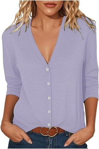 3/4 Sleeve Cardigan for Women Button Down Lightweight Cardigans Trendy Thin Soft V Neck Casual Summer Fall Duster in Saudi Arabia