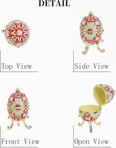 QIFU Hand Painted Red Small Faberge Egg Style Enamel Trinket Box Hinged, Unique Gift for Family in Saudi Arabia
