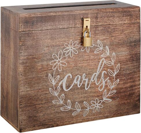 Eximious India Wedding Card Box with Card Slit and Lock 12"X10"X4.5"- Gift Wishing Well Card Box for Weddings, Receptions, Birthdays, Graduations, Baby Showers, Honeymoon Funds FLWR (BURNT WOOD) in Saudi Arabia