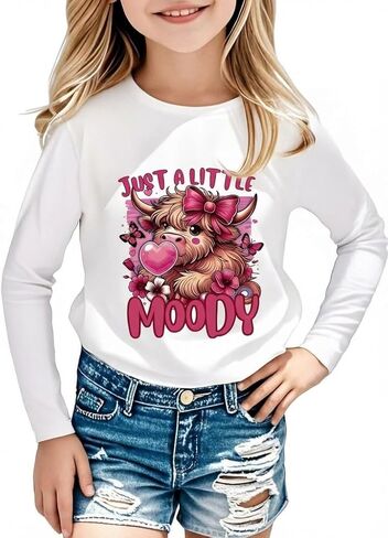 Girls Western Cow T-Shirts - Cute Cowgirl Outfits for Kids Short Sleeve Shirts Funny Tops Rodeo Graphic Summer Tee in Kuwait