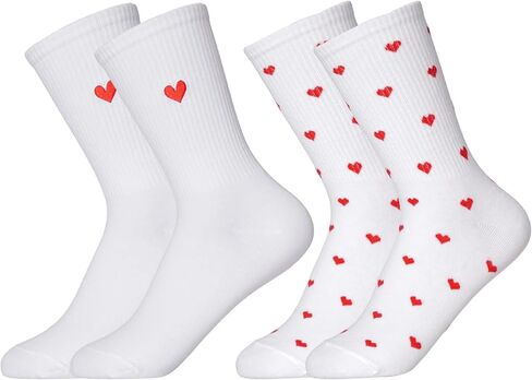 Haakong 2 Pairs Heart Socks for Women Teens Valentines Ankle Socks Fun Red Heart Pattern Long Crew Novelty Sock in Saudi Arabia