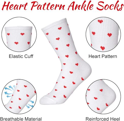Haakong 2 Pairs Heart Socks for Women Teens Valentines Ankle Socks Fun Red Heart Pattern Long Crew Novelty Sock in Saudi Arabia