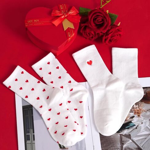 Haakong 2 Pairs Heart Socks for Women Teens Valentines Ankle Socks Fun Red Heart Pattern Long Crew Novelty Sock in Saudi Arabia