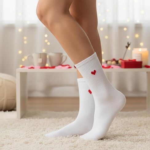 Haakong 2 Pairs Heart Socks for Women Teens Valentines Ankle Socks Fun Red Heart Pattern Long Crew Novelty Sock in Saudi Arabia