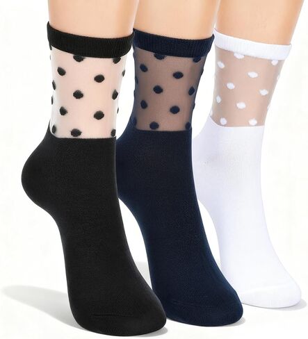Yolev 6 Pairs Half Sheer Ankle Socks Lace Polka Dot Socks for Women Ultra Soft Ankle Stockings for Women Fashion See Through Sock in Saudi Arabia