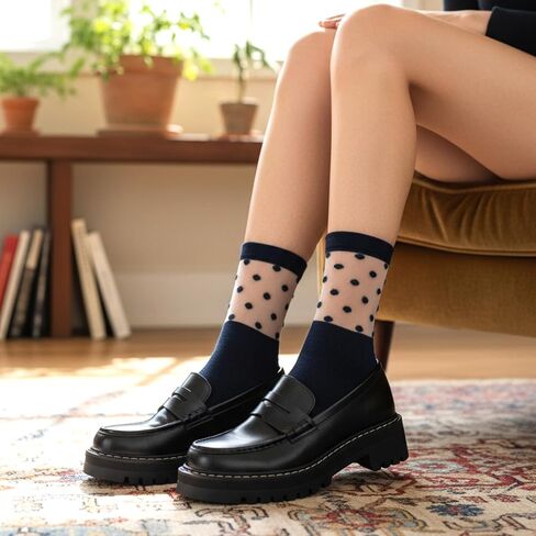 Yolev 6 Pairs Half Sheer Ankle Socks Lace Polka Dot Socks for Women Ultra Soft Ankle Stockings for Women Fashion See Through Sock in Saudi Arabia