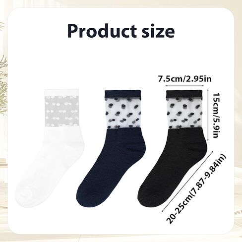 Yolev 6 Pairs Half Sheer Ankle Socks Lace Polka Dot Socks for Women Ultra Soft Ankle Stockings for Women Fashion See Through Sock in Saudi Arabia