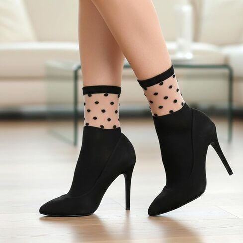 Yolev 6 Pairs Half Sheer Ankle Socks Lace Polka Dot Socks for Women Ultra Soft Ankle Stockings for Women Fashion See Through Sock in Saudi Arabia