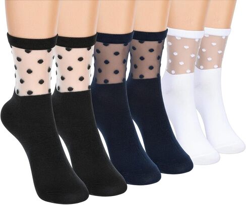 Yolev 6 Pairs Half Sheer Ankle Socks Lace Polka Dot Socks for Women Ultra Soft Ankle Stockings for Women Fashion See Through Sock in Saudi Arabia
